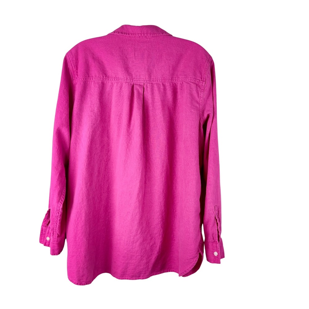 Gap Women XL Hot Pink Linen Rayon Blend Button Down Shirt Long Sleeve Dopamine - Picture 2 of 4